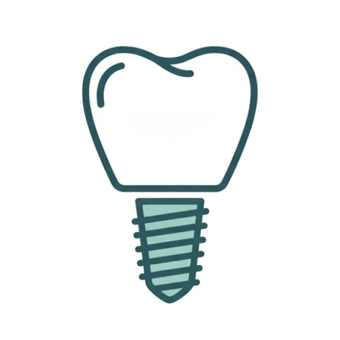 Ilustración de una corona dental sobre un implante con forma de tornillo