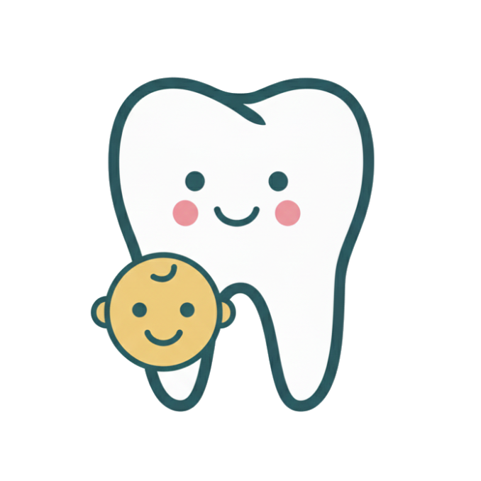 Ilustración de un diente sonriente junto a la cara de un bebé